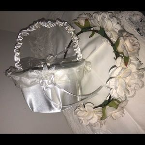 Wedding flower girls  satin basket and flower headband